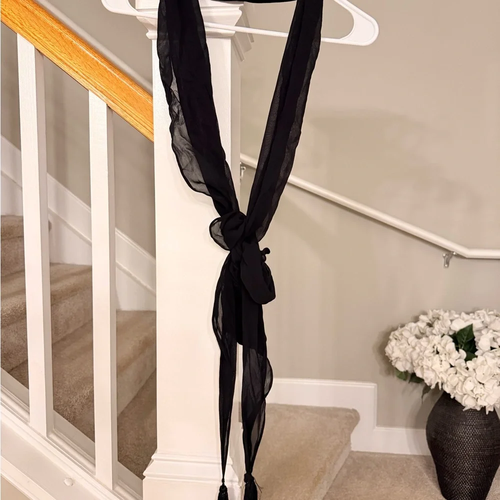 Nordstrom Black Sheer Wrap/Scarf with tassels - Picture 2 of 3